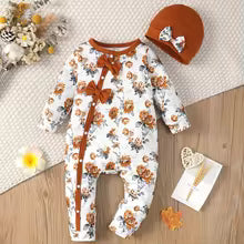 Baby girl Bodysuit open button floral full print long sleeved Bodysuit+Hat 0-24 months newborn Baby girl spring autumn Bodysuit