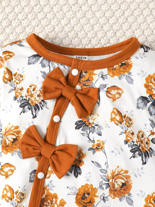Baby girl Bodysuit open button floral full print long sleeved Bodysuit+Hat 0-24 months newborn Baby girl spring autumn Bodysuit