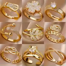 Gold Plated Stainless Steel Crystal Rings For Women Chain Geometry Zircon Finger Ring Jewelry Gift anillos mujer 2025 New Trendy